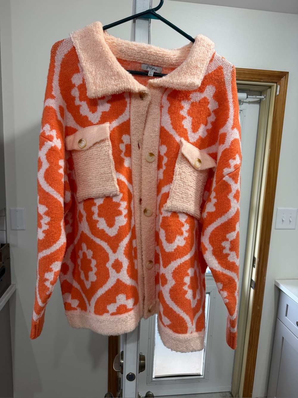 Polagram Orange and Cream Floral Knit Jacket